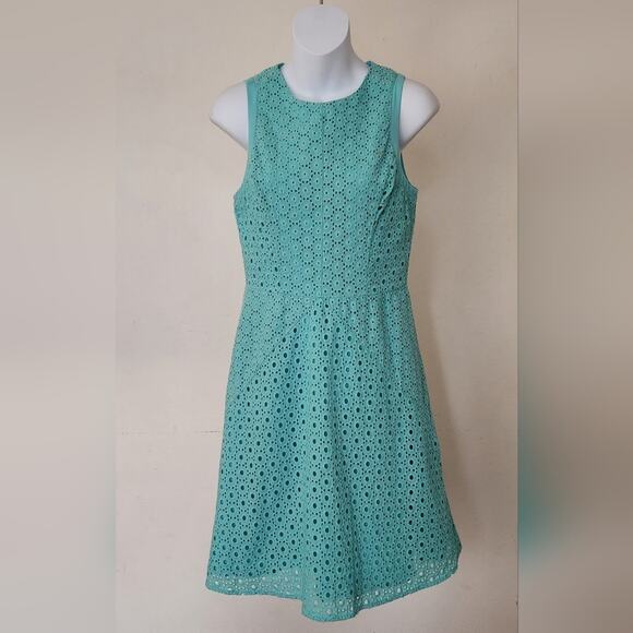 NICOLE BY NICOLE MILLER Green Teal Eyelet Sleeveless A-line Mini Dress Size 4 - Picture 10 of 10